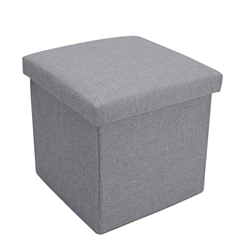 Intirilife Puff Baúl Plegable 38x38x38 cm in Gris Alaska – Taburete Almacenaje Tapizado de Textil Tela Óptica Lino per Almacenamiento y Reposapiés – Asiento Silla Tejido Banqueto