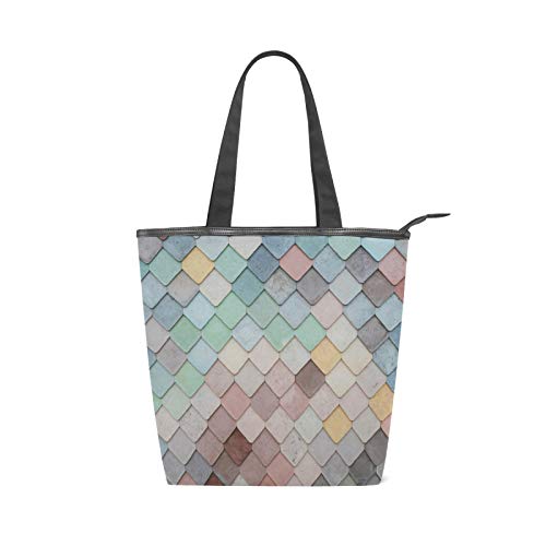 JinDoDo - Bolsa de lona con cremallera para mujer, diseño de azulejos de colores, para ir de compras, viajes, playa, escuela