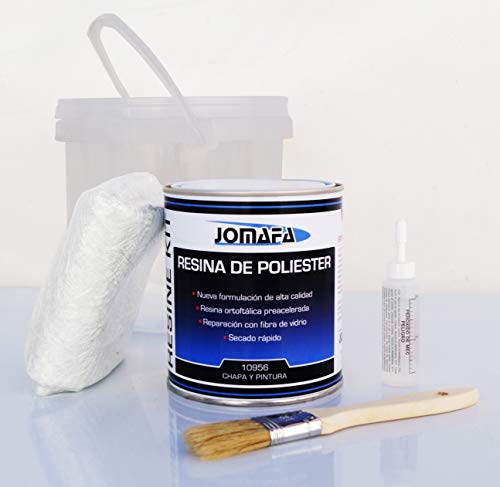 JOMAFA - Kit de fibra de vidrio con poliester 1 litro + resina + brocha + catalizador + guante para reparacion de coches, motos, barcos