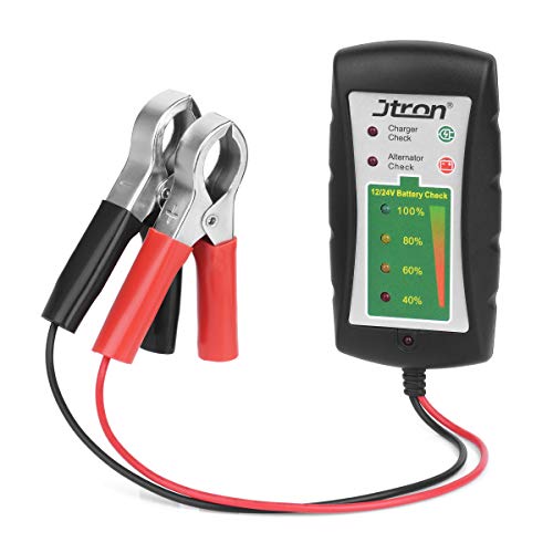 Jtron dc12/24v Probador de batería de coche con luz LED, probador de diagnóstico para automóviles, motocicletas, camiones
