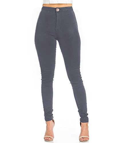 Jyone Pantalones vaqueros con cintura alta para mujer S Gris