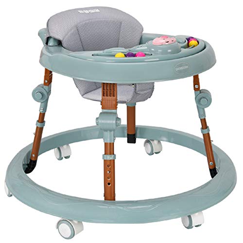 KAILUN Andador Bebe De Altura Ajustable Y Centro De Actividades para Niños Y Niñas con 6 Ruedas Multidireccionales De Goma Muda, Andador Plegable Antivuelco para Bebés De 6 A 18 Meses,Rosado,Verde