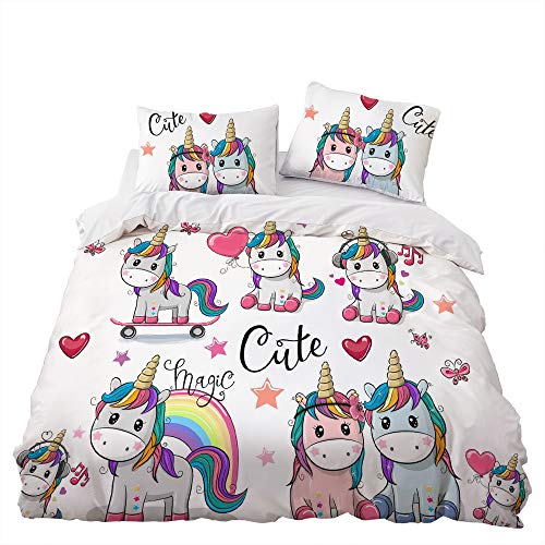 Kibi - Juego de ropa de cama infantil con funda de edredón de microfibra con cierre de cremallera, funda nórdica de 135 x 200 cm y 2 fundas de almohada de 50 x 75 cm para cama individual