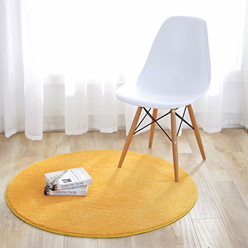 KiKom - Alfombra Redonda de Color Sólido para Sala de Estar Dormitorio Salón Estudio Canasta Colgante Silla para Computadora Alfombra para Niños - 90 cm, Amarillo