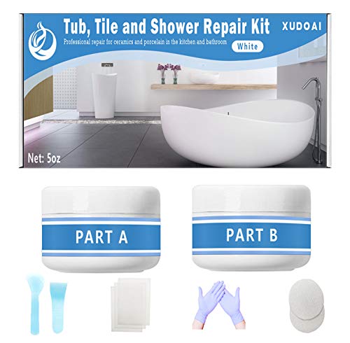 Kit de reparación de bañera, azulejos y ducha, kit de acabado para grietas de baño, para porcelana, acrílico, fibra de vidrio, de color blanco