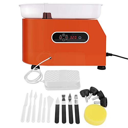 KKTECT Máquina de rueda de cerámica eléctrica Rueda de cerámica eléctrica de 350W 25CM Artesanías De Arcilla De Cerámica Herramientas para manualidades de bricolaje con lavabo ABS extraíble (naranja)