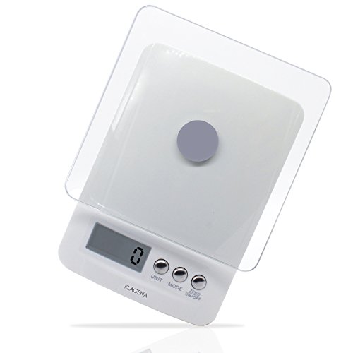 KLAGENA balanza digital de cocina con pantalla LCD, blanca, hasta 5 kg – balanza electrónica/balanza de cocina/balanza digital