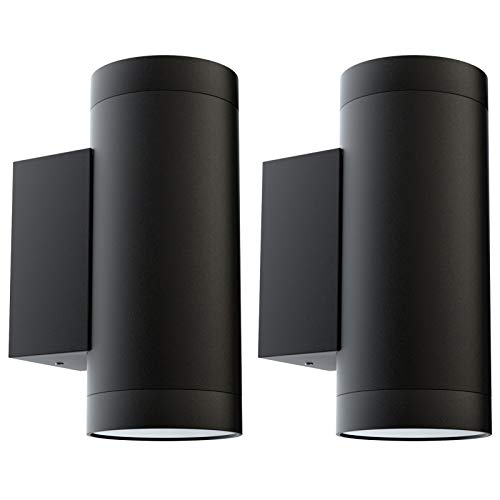 Klighten 2 Piezas Aplique de Pared Exterior Arriba Abajo Aplique Exterior IP65 Lámpara de Pared Moderna de Aluminio para Entrada Terraza Jardín, Zócalo GU10, Bombilla no Incluida, negro