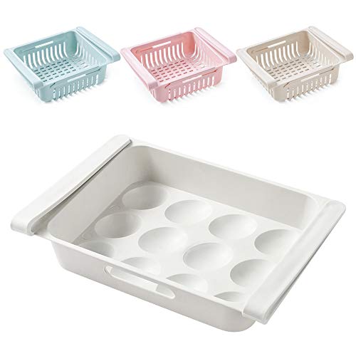 Ldawy Organizador de frigorífico Cajones de frigorífico Caja de Almacenamiento del Refrigerador Organizador de Cajones Retráctil Ideal para Frigorífico,Cocina, Despensa, Nevera 4 Piezas