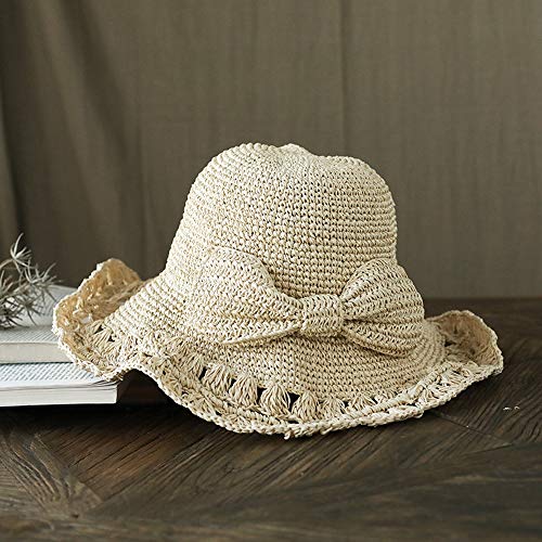 LDDENDP Chica Arco Beach Alquiler de Ocio Sombrero de Paja Femenino del Arco del Verano Visera Plegable Grande de la Manera de ala del Sombrero de Paja Sombrero for el Sol Circunferencia de la Cabeza