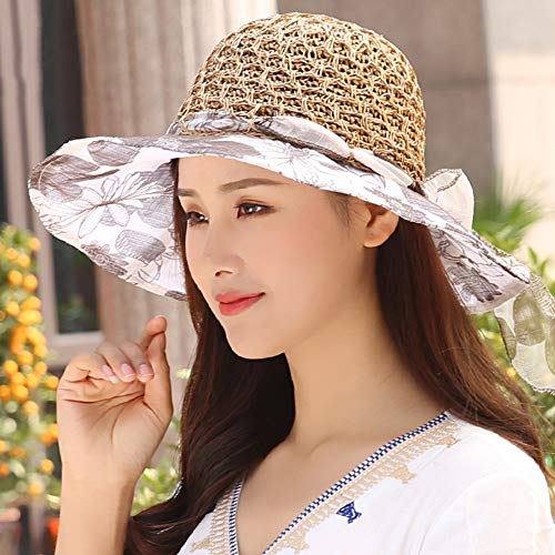 LDDENDP Plegable portátil de viaje de verano Sombrero de sol con estilo arco cinturón transpirable Papiro Cap Beach Alquiler de Mujeres del sombrero casquillo del ocio de la playa (Color : Caqui)