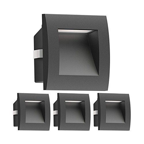 ledscom.de Luz LED de pared ZIBAL, Exterior, negro, blanco cálido, 90x90mm, 4pcs.