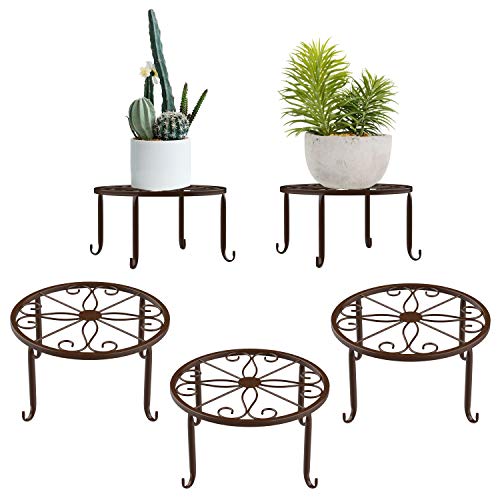 Lewondr Base de Soporte de Macetas Plantas, [3 PZS] 9 x 4.9 Inch Cesta de Flores de Metal con Tornillos Retro Contenedor de Planta, Soporte para Macetero para Balcón del Jardín Decoración - Chacolate