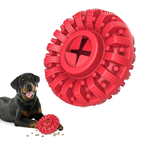 Lewondr Juguete Resistente a Mordedura para Perros con Diseño de Neumático, Cepillo Dientes Limpieza Masticable Alimentador de Caucho Natural, Juego Interractivo para Mascotas Grandes Medianos – Rojo