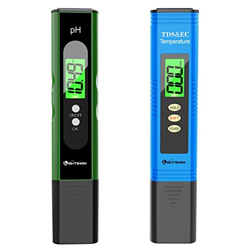 Lightswim Probador de calidad del agua, medidor de pH con resolución de alta precisión 0.01, medidor de temperatura 3 en 1 TDS + EC + para agua potable, acuario, piscina, spa (negro)