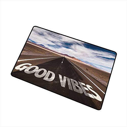 Lindsay Gosse Good Vibes Tapete para Puerta Alfombra Frase Inspirada en la autopista On The Road Tema Viaje Entusiasmo Tapete para Puerta Marrón Azul Oscuro Blanco