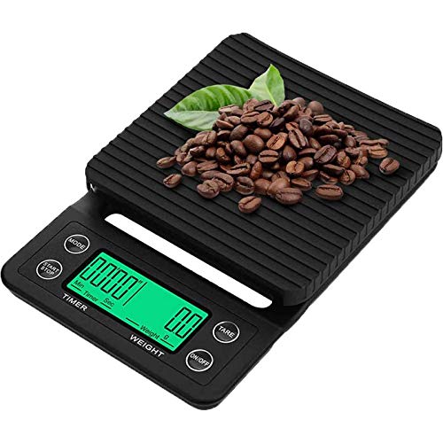 Lingyun Básculas Digitales para Café con Temporizador y Pantalla LCD, Balanza Electrónica Digital para Cocina (0.1-3kg, Incluye dos baterías AAA)