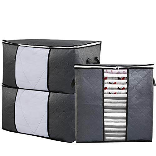 LinStyle Cajas Almacenaje Ropa, 3 Piezas Bolsas para Guardar Ropa, Plegable Bolsa de Almacenamiento de Ropa para Edredones, Ropa de Cama, Almohadas, Mantas, Gris Oscuro