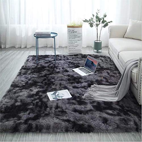 linyingdian Alfombra rectángulo Shaggy para Salón habitación de los Niños Dormitorio - Alfombra Antideslizante Muy Suave, Lavable, Tie-Dye, al Aire Libre Interior. (Gris Oscuro, 80×120cm)