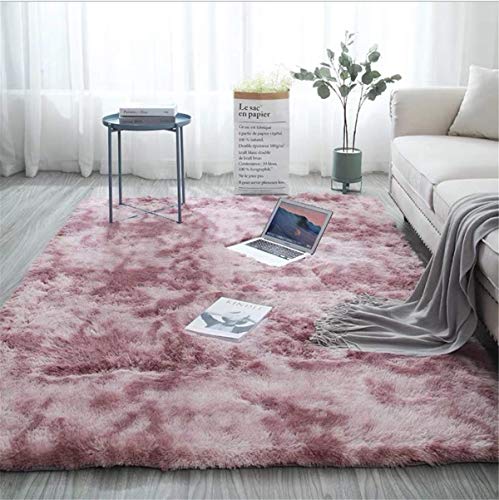 linyingdian Alfombra rectángulo Shaggy para Salón habitación de los Niños Dormitorio - Alfombra Antideslizante Muy Suave, Lavable, Tie-Dye, al Aire Libre Interior. (Rosado Morado, 60×120cm)