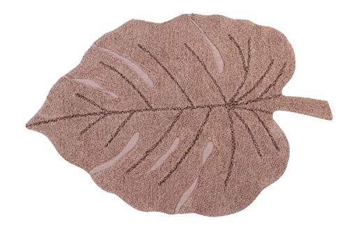 Lorena Canals Alfombra Lavable en Lavadora Monstera Vintage Nude 97% Algodón 3% Otras Fibras -Nude Vintage, Marron, Verde- 120x180cm