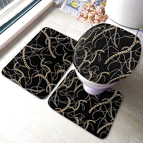 LREFON 40x60cm 3pcs Alfombra Ducha Almohadilla Cadena Dorada Cinturón de Cuero Atractivo Negro Accesorio Generoso Absorbentes Protector Antideslizante Impermeable Estera