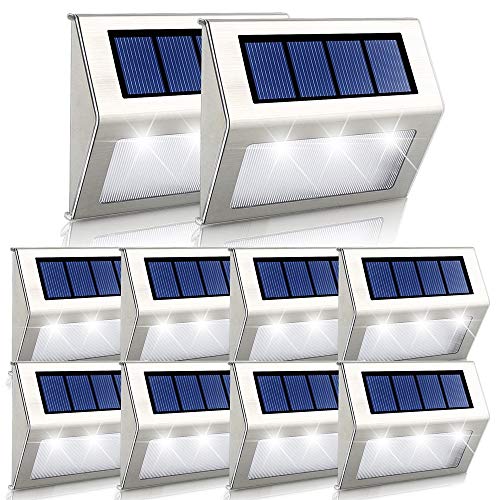 Luces Solares LED exterior Jardín Onshida, Lámparas solares impermeable Ip44, amino de Iluminación, 3 LEDs ilumina para Jardín, Escaleras, Patio, etc. (10 pack)