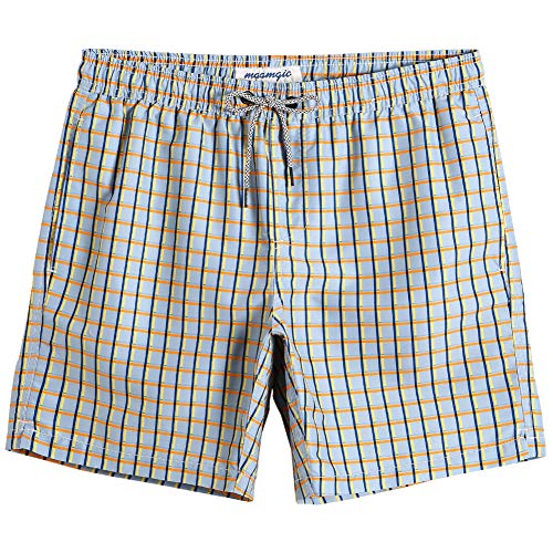 MaaMgic Shorts de Baño para Hombre Shorts de Playa Traje de Bañode Secado Rápido para Vacaciones Diseño a Rayas, Azules Naranjas Azulejos L