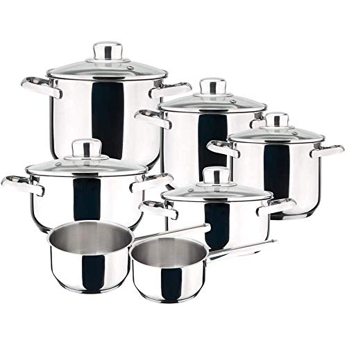 MAGEFESA Dux – Batería de Cocina MAGEFESA Dux 12 Piezas está Fabricada en Acero Inoxidable 18/10, Compatible con Todo Tipo de Fuego. Fácil Limpieza y Apta lavavajillas.