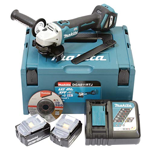 Makita dga511rtj batería Amoladora de ángulo (18 V/5,0 AH, incluye 2 baterías + cargador