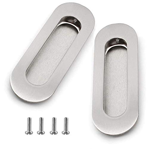 Manija de Puerta Corredera Oculta Tiradores ocultos Acero Inoxidable Ovalado Acero Inoxidable Tiradores para Puerta, Cajones, Armario, Yocador, 104 mm con Yornillo, Plateado, 2 Piezas