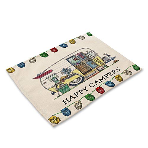 Mantel Individual Impreso,4 Piece Set Algodón Placemat Cartoon Camping Alquiler De Habitación Imprimir Comida Occidental Mat Pad De Vajilla De Mesa De Aislamiento Ecológico Mat Plato De Comida Ma