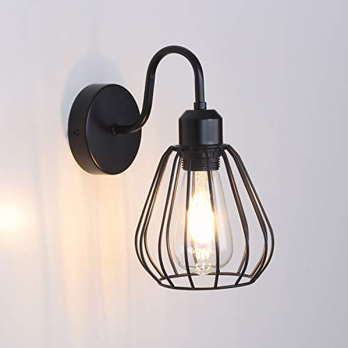 MantoLite Cage Wall Lights, Simplicity Lámparas de noche industriales vintage E27 Edison Bulbs Sconce Lamp Holder Negro para sala de estar Hotel Restaurante Iluminación