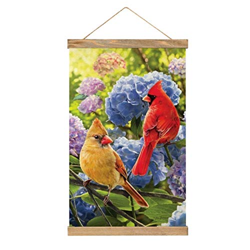 Marco de madera para póster con diseño de cardenales en hortensias, impresión artística para decoración de dormitorio, hogar, oficina, apartamento, decoración de pared, 33 x 50 cm