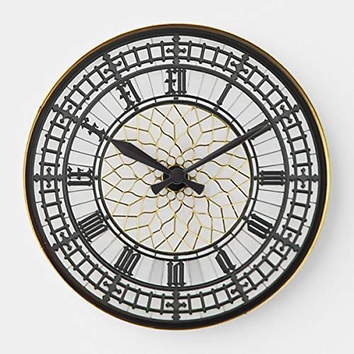 Mari57llis 15" Classic Wood Clock, Non Ticking Clock London Big Ben Wooden Decorative Round Wall Clock Face