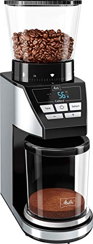 Melitta Calibra 1027-01, molinillo de cafe en grano electrico, muelas cónicas, 39 grados de molienda, báscula digital, pantalla LCD, 160W, 160 W, 0.38 kg, negro/Acero inoxidable