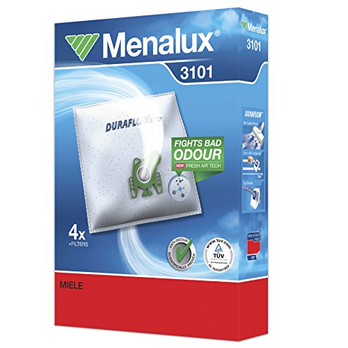 Menalux 3101 - Pack de 4 bolsas sintéticas y 2 filtro para aspiradoras Hoover Athos y Miele Series S2, S5 y S8, Classic C1, Complete C2 y C3, Ecoline S8