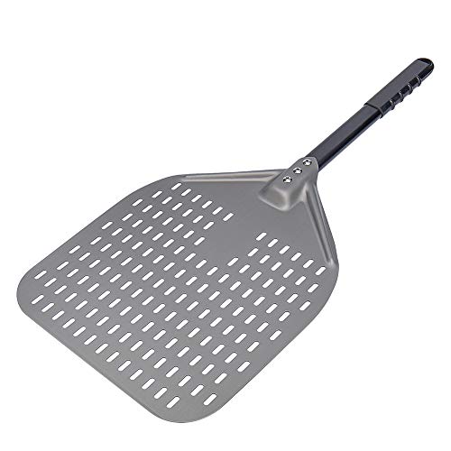 Merysen Pala de Pizza, Pizzas Paleta Perforada de Aluminio Anodizado Duro con Mango Retirable para Almacenamiento, Espátula para Pizza de Horno para Pan de Pizzas Caseras