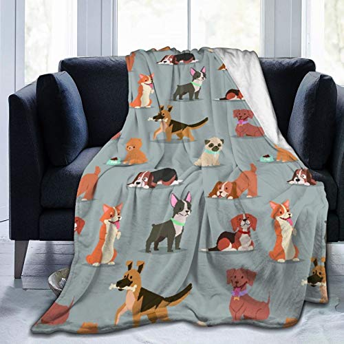 Minalo Manta de Tiro,Diferentes Perros crían Personajes de Cachorro Cachorro Lindo Cachorro,Microfibra Toda la Temporada Sala de Estar/Dormitorio/sofá Cama edredón de Franela,40" x 50"