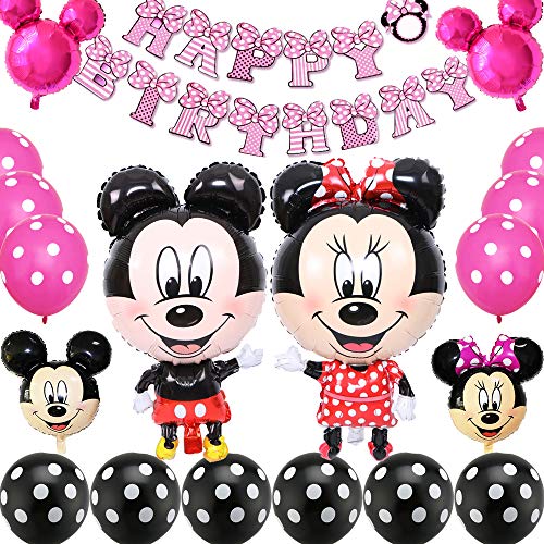 Minnie Globos, BESTZY Mickey Mouse Themed Decoraciones de Fiesta, Mickey Party Globos Artículos de Fiesta de Mickey y Minnie para Fiestas de Cumpleaños Decoraciones (Rosa Roja)