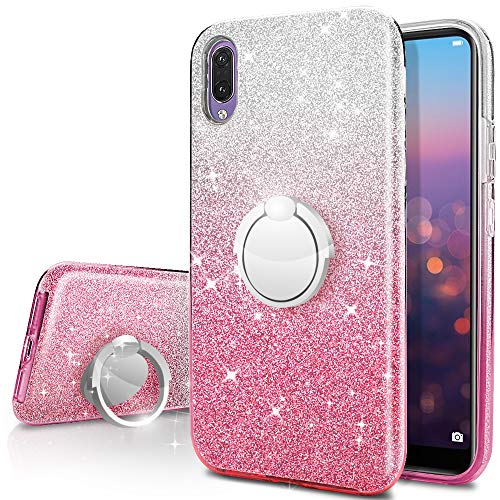 Miss Arts Funda Huawei P20 Lite, Carcasa Brillante Brillo con Soporte Giratorio de 360 Grados, Cubierta Exterior de TPU Suave + armazón Interior de PC Duro para Huawei P20 Lite -Pink