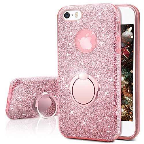 Miss Arts Funda iPhone SE, Funda iPhone 5S / 5, Carcasa Brillante Brillo con Soporte, Cubierta Exterior de TPU Suave + armazón Interior de PC Duro para Apple iPhone SE 5S 5 -Rose Oro