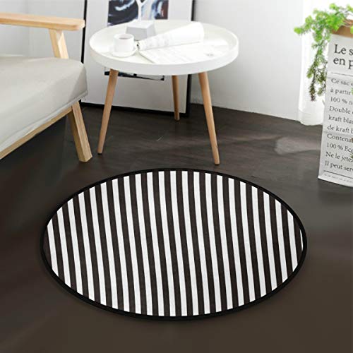 Mnsruu - Alfombra redonda de rayas negras y blancas, antideslizante, cómoda, redonda, para sala de estar, dormitorio, 92 cm de diámetro