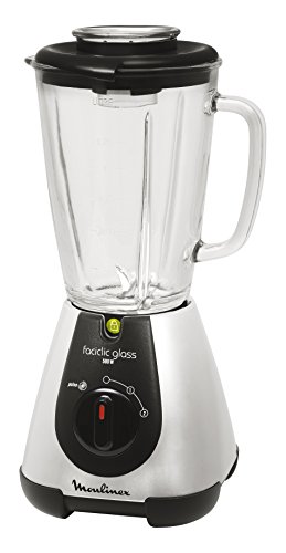 Moulinex Faciclick Cristal LM310E10 Batidora de vaso con potencia de 500 W regulables a través de dos velocidades, vaso de cristal de 1.25 litros, permite picar hielo, pies de goma antideslizantes