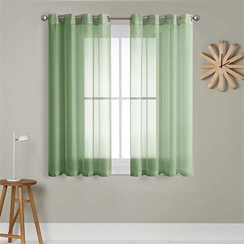 MRTREES Cortina para Ventana Dormitorio Translúcidas Visillos Paneles para Ventanas Sala para Niños Sala Comedor 2 Piezas 140×137cm Verde Oliva