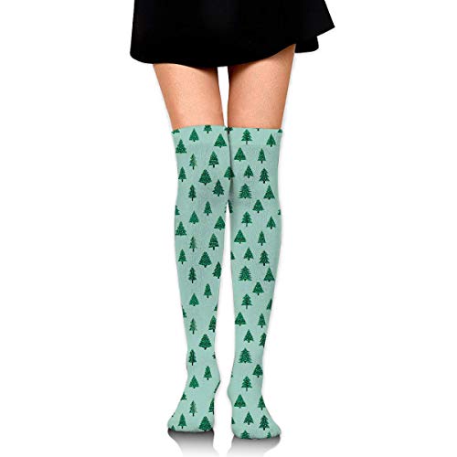 Mujeres Niñas Rodillas Calcetines altos Árbol de Navidad verde Muslo Medias largas de tubo 60 CM / 23,6 pulgadas