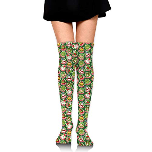 Mujeres Niñas Rodillas Calcetines altos Divertido verde Navidad Regalo de dibujos animados Muslo Medias largas de tubo 60 CM / 23,6 pulgadas