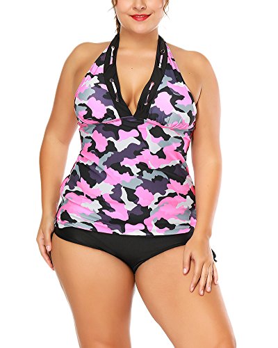 Mujeres Traje De Baño De 2 Piezas Tallas Grandes Bañadores Impresión Beachwear Tankini Chaleco Tops Swimsuits Camo XXL