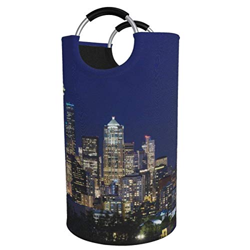 N\A Cesto de lavandería Grande de 82 l, cesto de Ropa Plegable de Tela Seattle Skyline y Space Needle, Bolsa de Ropa Plegable, cesto de Almacenamiento Plegable para lavadero