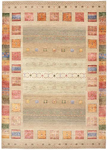 Nain Trading Gabbeh Loribaft Design - Alfombra oriental (245 x 175 cm), color beige